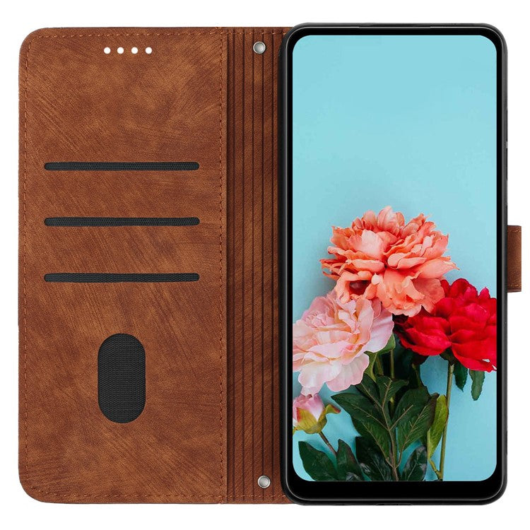 For Google Pixel 9a Case Imprinted Lines Leather Phone Cover Folding Stand - Brown