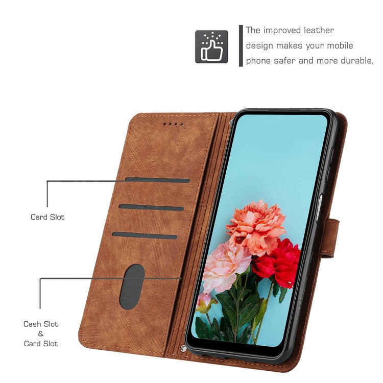 For Google Pixel 9a Case Imprinted Lines Leather Phone Cover Folding Stand - Brown