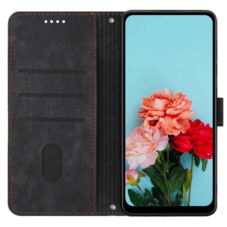 For Google Pixel 9a Case Imprinted Lines Leather Phone Cover Folding Stand - Black