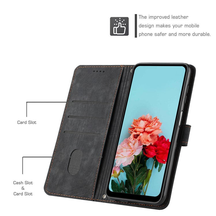 For Google Pixel 9a Case Imprinted Lines Leather Phone Cover Folding Stand - Black