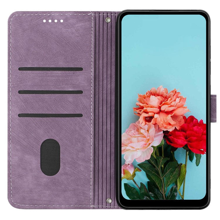 For Google Pixel 9a Case Imprinted Lines Leather Phone Cover Folding Stand - Purple