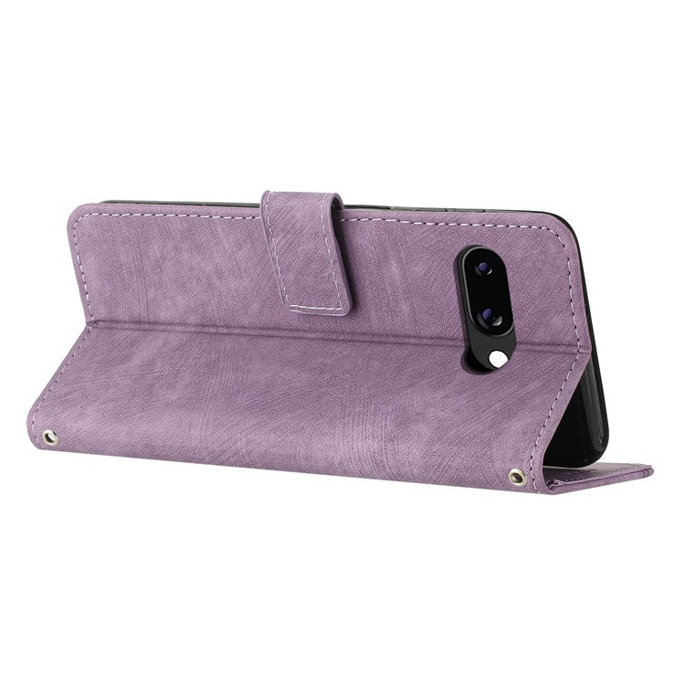 For Google Pixel 9a Case Imprinted Lines Leather Phone Cover Folding Stand - Purple