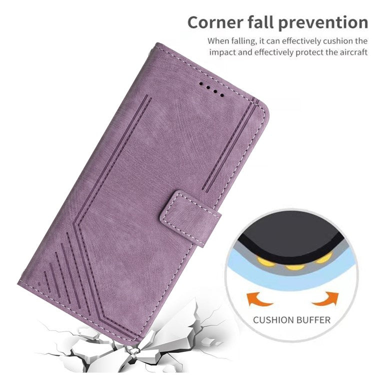 For Google Pixel 9a Case Imprinted Lines Leather Phone Cover Folding Stand - Purple