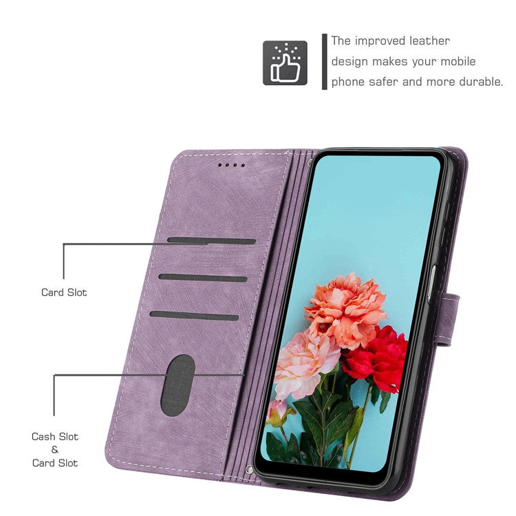 For Google Pixel 9a Case Imprinted Lines Leather Phone Cover Folding Stand - Purple