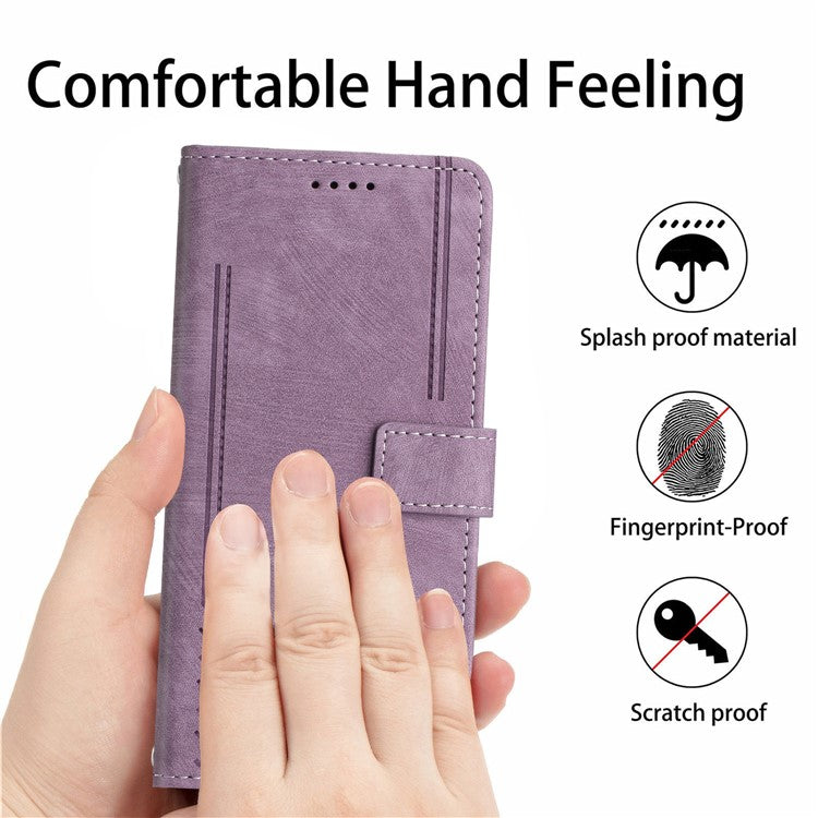 For Google Pixel 9a Case Imprinted Lines Leather Phone Cover Folding Stand - Purple