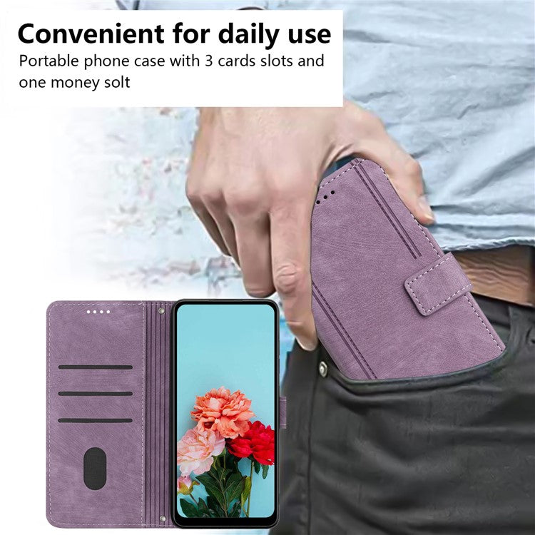 For Google Pixel 9a Case Imprinted Lines Leather Phone Cover Folding Stand - Purple