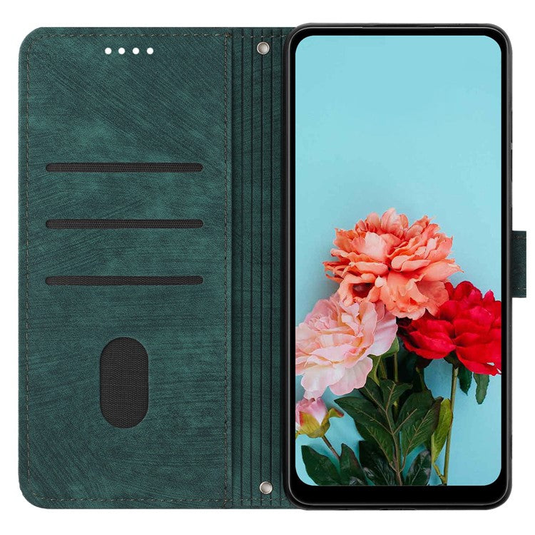 For Google Pixel 9a Case Imprinted Lines Leather Phone Cover Folding Stand - Green