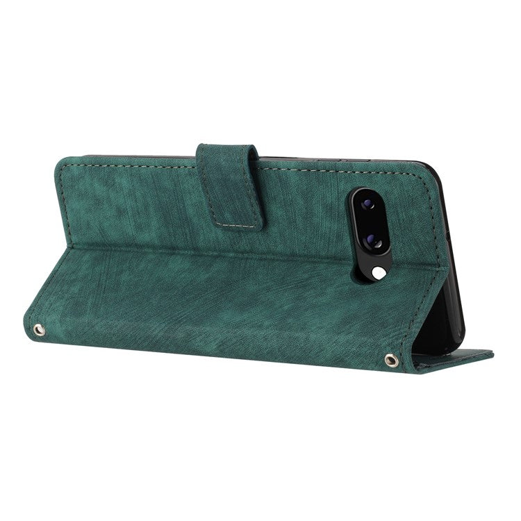 For Google Pixel 9a Case Imprinted Lines Leather Phone Cover Folding Stand - Green