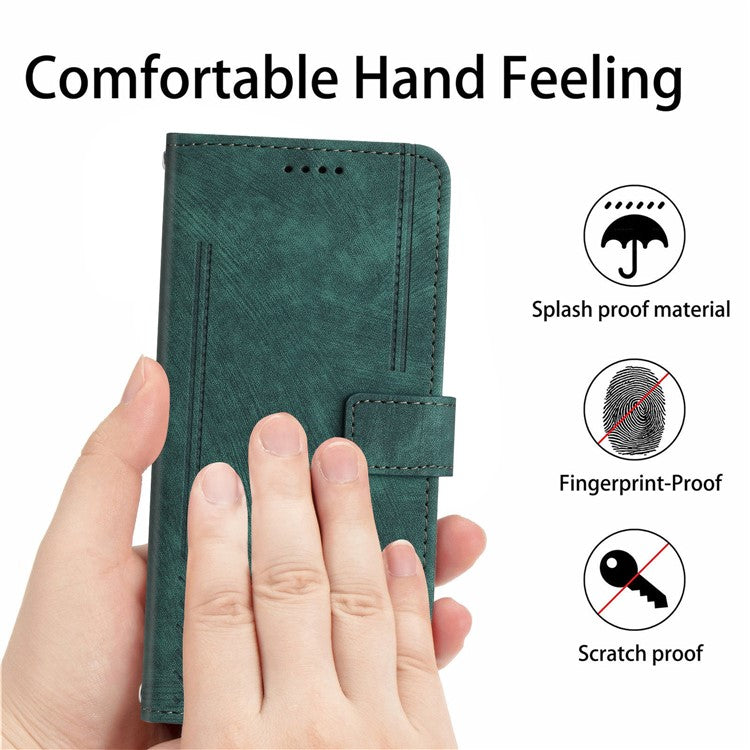 For Google Pixel 9a Case Imprinted Lines Leather Phone Cover Folding Stand - Green