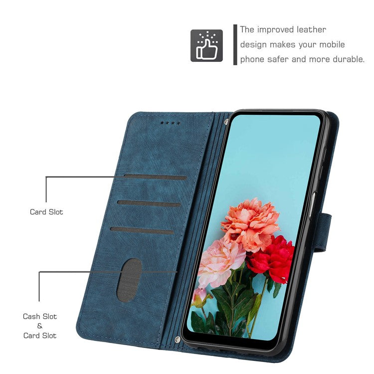 For Google Pixel 9a Case Imprinted Lines Leather Phone Cover Folding Stand - Sapphire