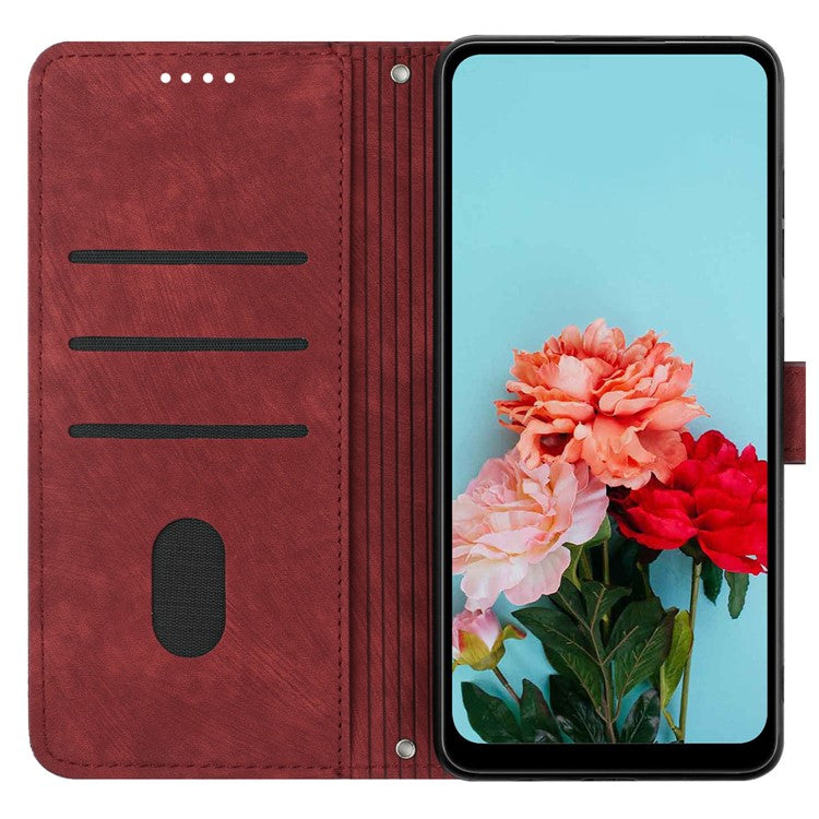 For Google Pixel 9a Case Imprinted Lines Leather Phone Cover Folding Stand - Red