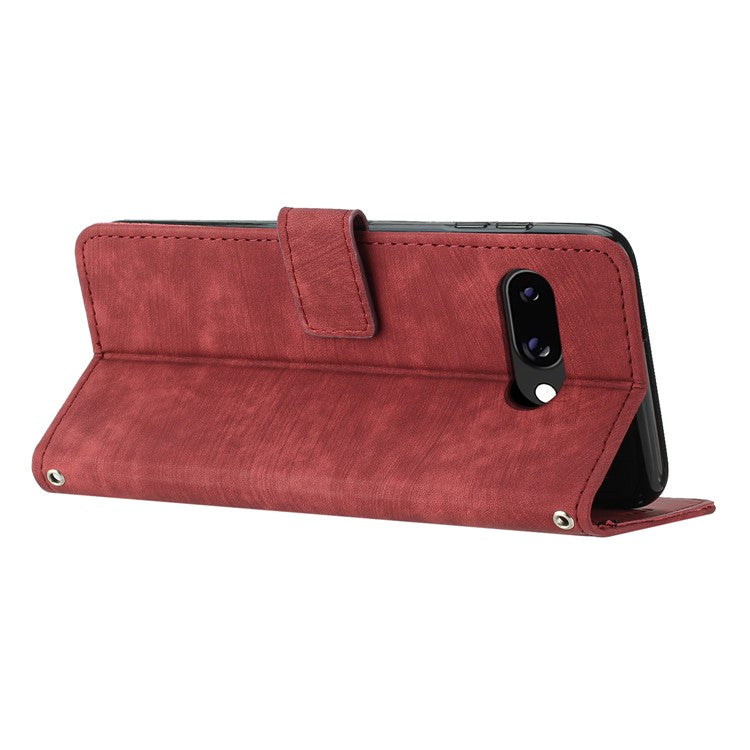 For Google Pixel 9a Case Imprinted Lines Leather Phone Cover Folding Stand - Red