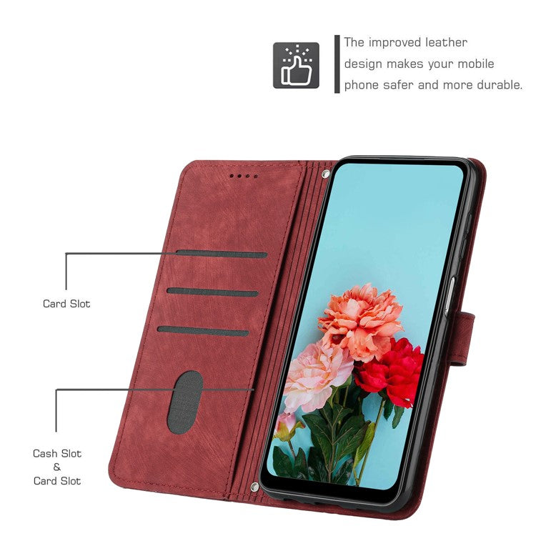 For Google Pixel 9a Case Imprinted Lines Leather Phone Cover Folding Stand - Red