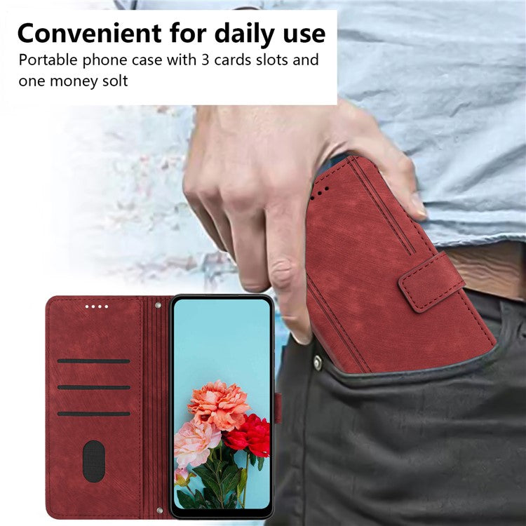 For Google Pixel 9a Case Imprinted Lines Leather Phone Cover Folding Stand - Red