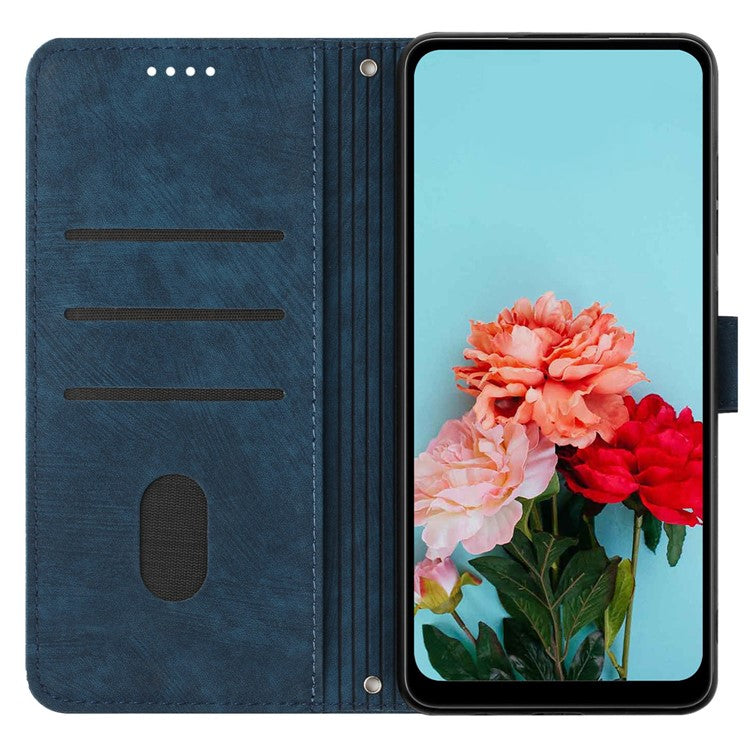 For vivo Y19s 4G Case Imprinted Lines Leather Phone Cover Folding Stand - Sapphire