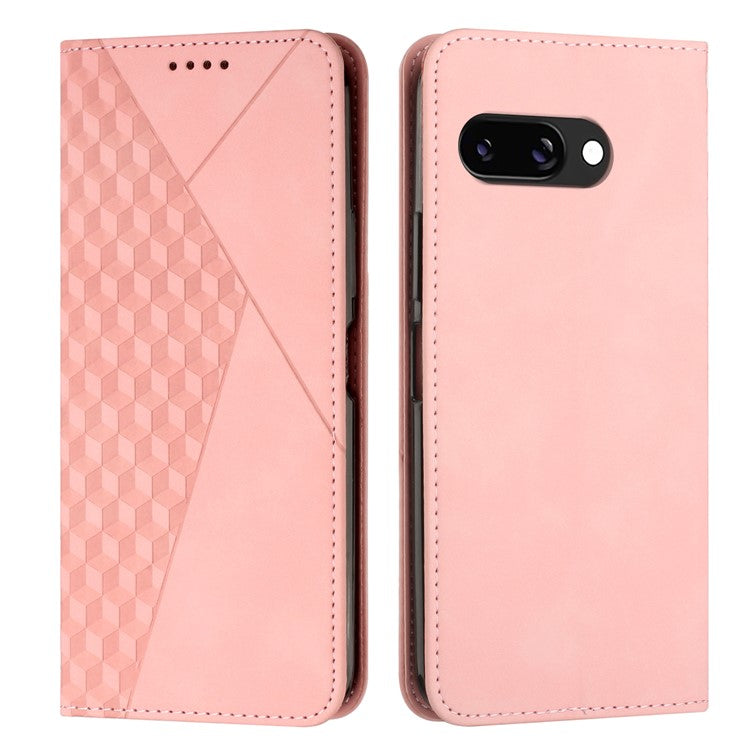 For Google Pixel 9a Phone Cover Imprinted PU Leather Wallet Stand Case - Rose Gold