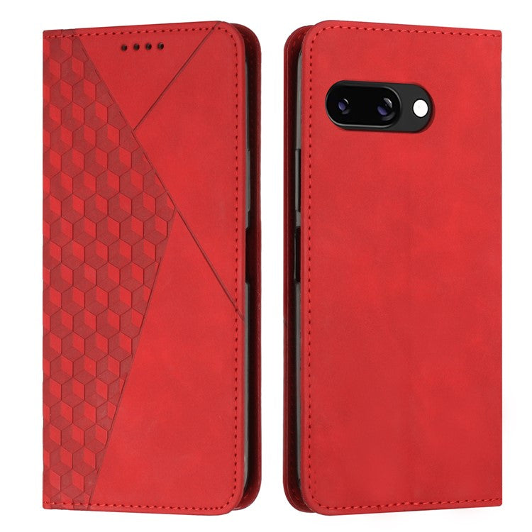 For Google Pixel 9a Phone Cover Imprinted PU Leather Wallet Stand Case - Red