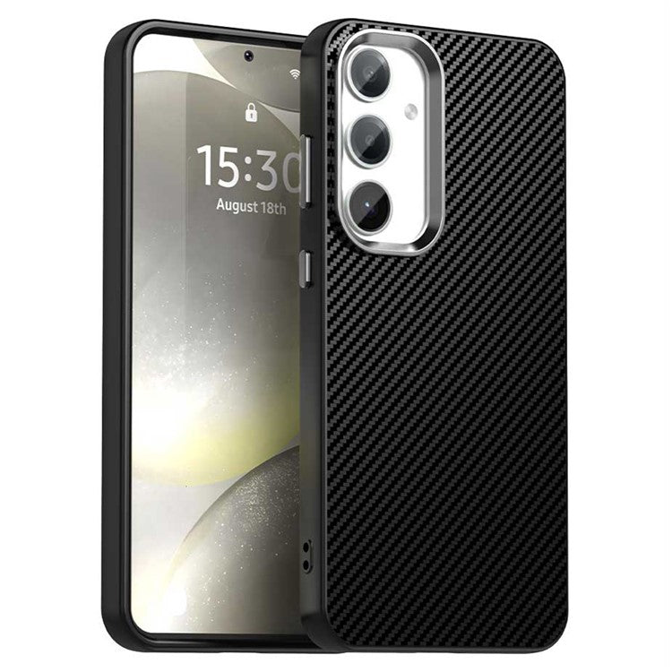 For Samsung Galaxy S25 / S24 Case Cell Phone Hybrid Back Cover Carbon Fiber Texture - Black