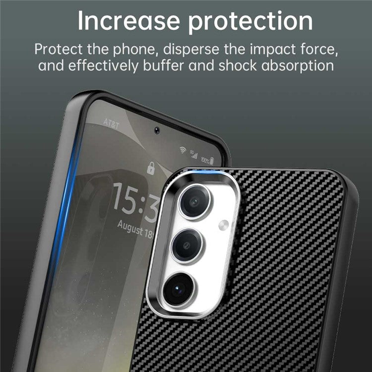 For Samsung Galaxy S25 / S24 Case Cell Phone Hybrid Back Cover Carbon Fiber Texture - Black