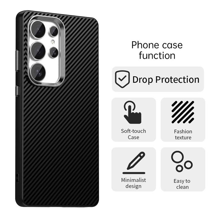 For Samsung Galaxy S25 Ultra Case Cell Phone Hybrid Back Cover Carbon Fiber Texture - Black