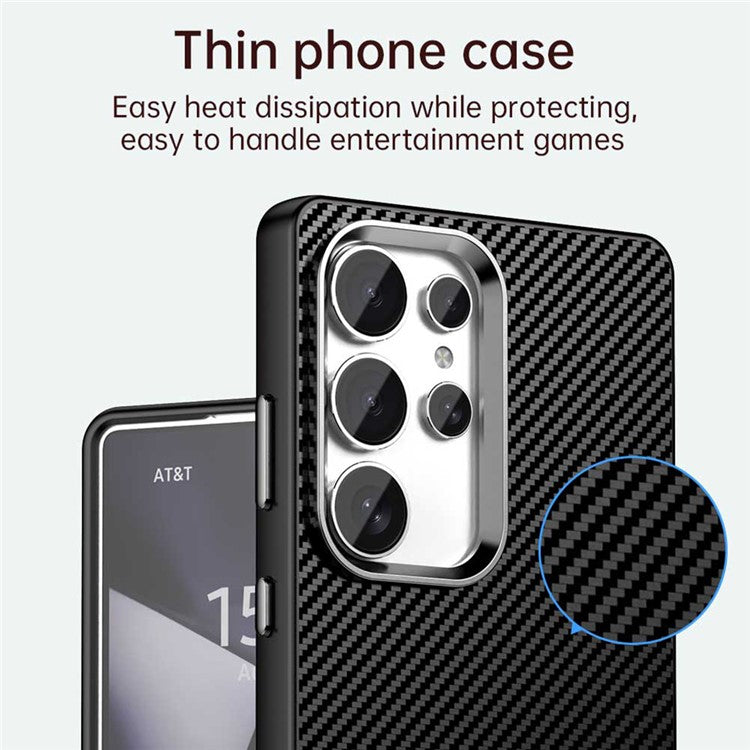 For Samsung Galaxy S25 Ultra Case Cell Phone Hybrid Back Cover Carbon Fiber Texture - Black