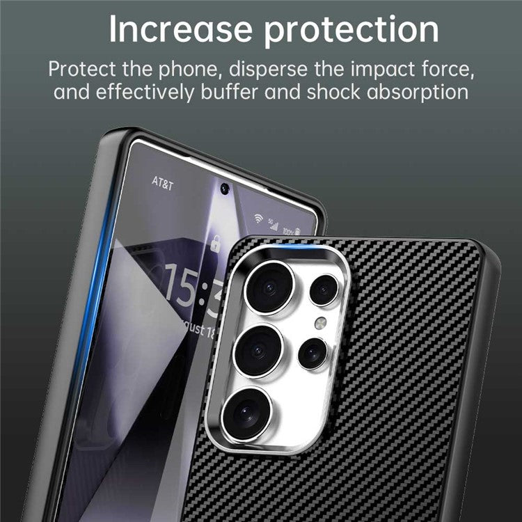 For Samsung Galaxy S25 Ultra Case Cell Phone Hybrid Back Cover Carbon Fiber Texture - Black