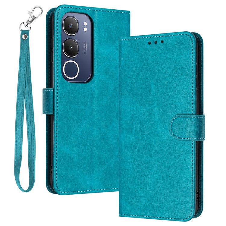 For vivo Y19s 4G Case Flip Stand PU Leather Wallet Phone Cover Calf Texture - Green