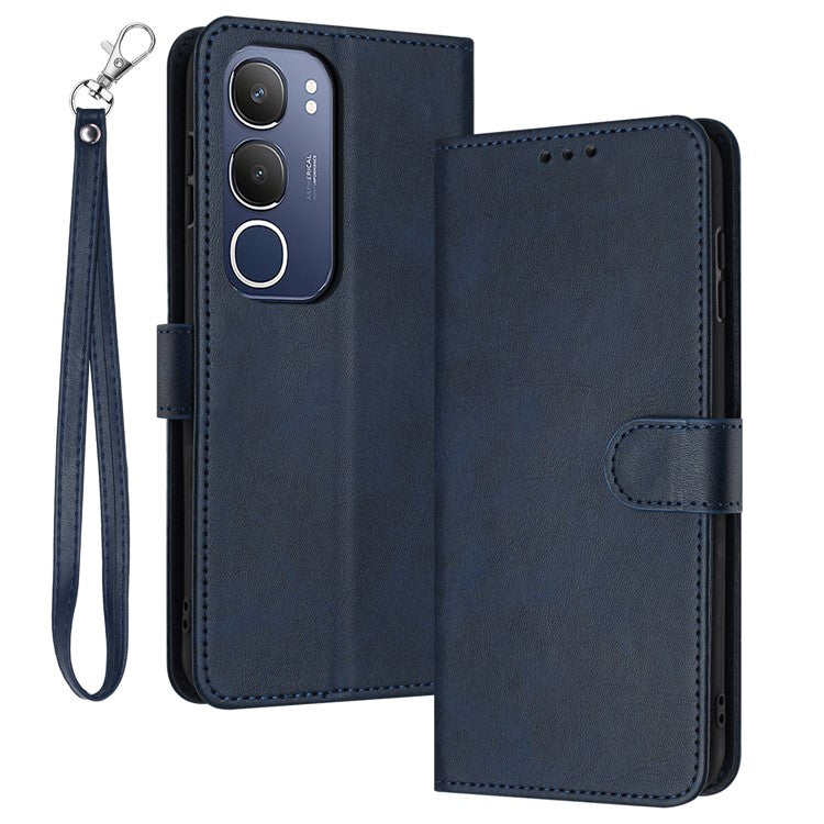 For vivo Y19s 4G Case Flip Stand PU Leather Wallet Phone Cover Calf Texture - Sapphire