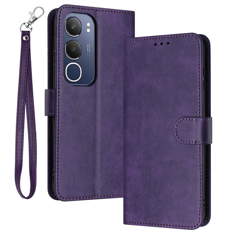 For vivo Y19s 4G Case Flip Stand PU Leather Wallet Phone Cover Calf Texture - Purple