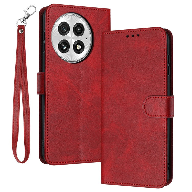 For OnePlus 13 Case Flip Stand PU Leather Wallet Phone Cover Calf Texture - Red