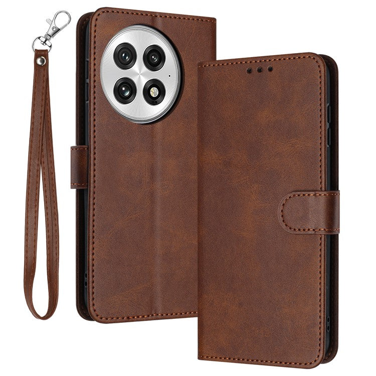 For OnePlus 13 Case Flip Stand PU Leather Wallet Phone Cover Calf Texture - Brown