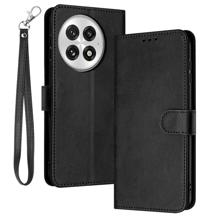 For OnePlus 13 Case Flip Stand PU Leather Wallet Phone Cover Calf Texture - Black