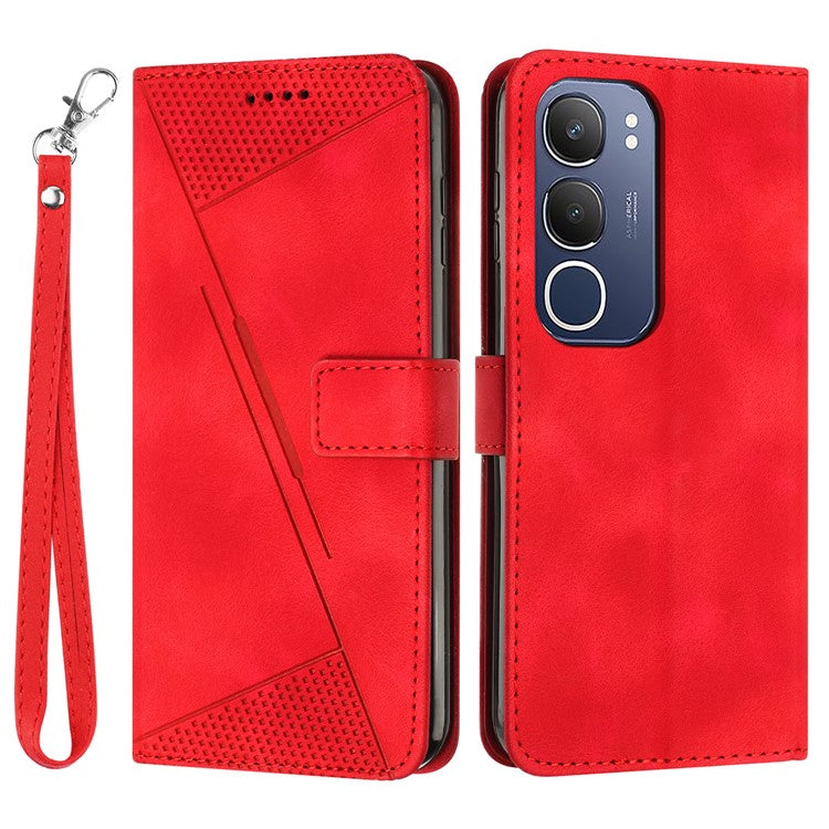 For vivo Y19s 4G Case Handbag Imprinted Triangle Leather Phone Cover - Red