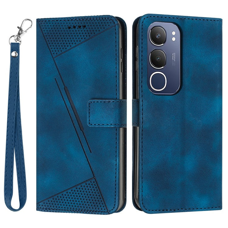 For vivo Y19s 4G Case Handbag Imprinted Triangle Leather Phone Cover - Sapphire