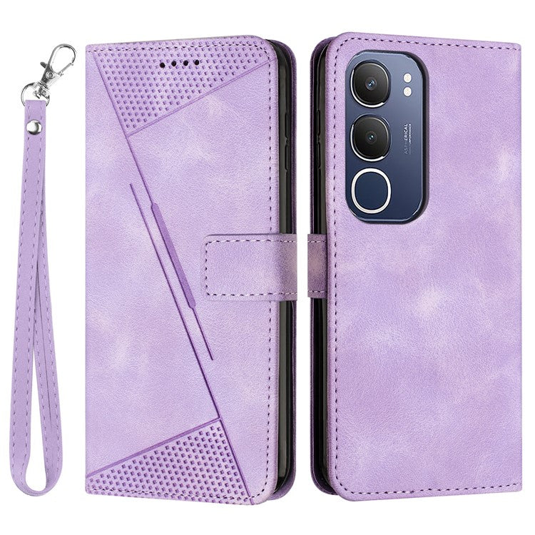 For vivo Y19s 4G Case Handbag Imprinted Triangle Leather Phone Cover - Purple