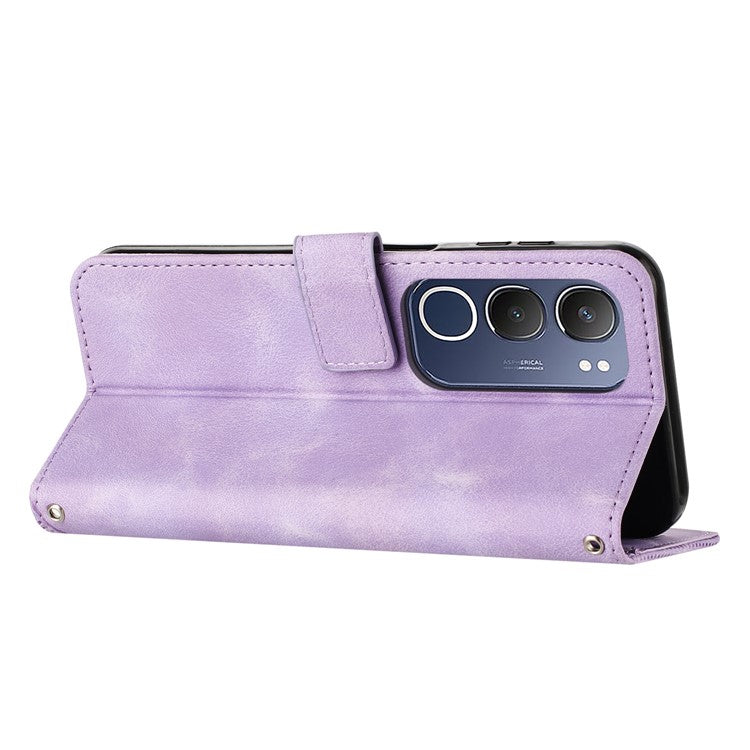 For vivo Y19s 4G Case Handbag Imprinted Triangle Leather Phone Cover - Purple