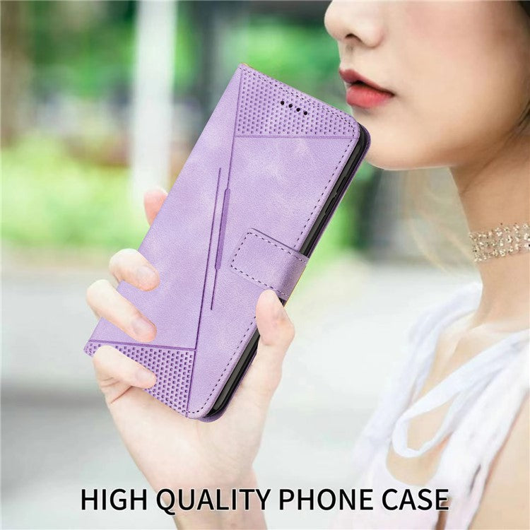 For vivo Y19s 4G Case Handbag Imprinted Triangle Leather Phone Cover - Purple