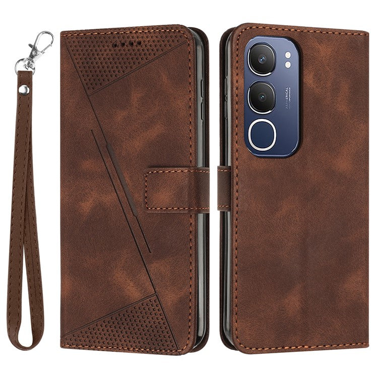 For vivo Y19s 4G Case Handbag Imprinted Triangle Leather Phone Cover - Brown