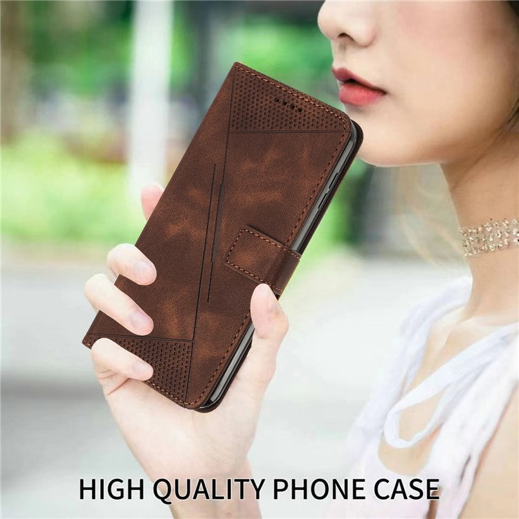 For vivo Y19s 4G Case Handbag Imprinted Triangle Leather Phone Cover - Brown