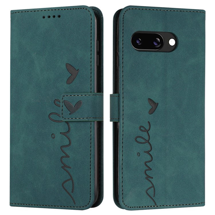 For Google Pixel 9a Case Viewing Stand PU Leather Phone Cover Imprinted Pattern - Green