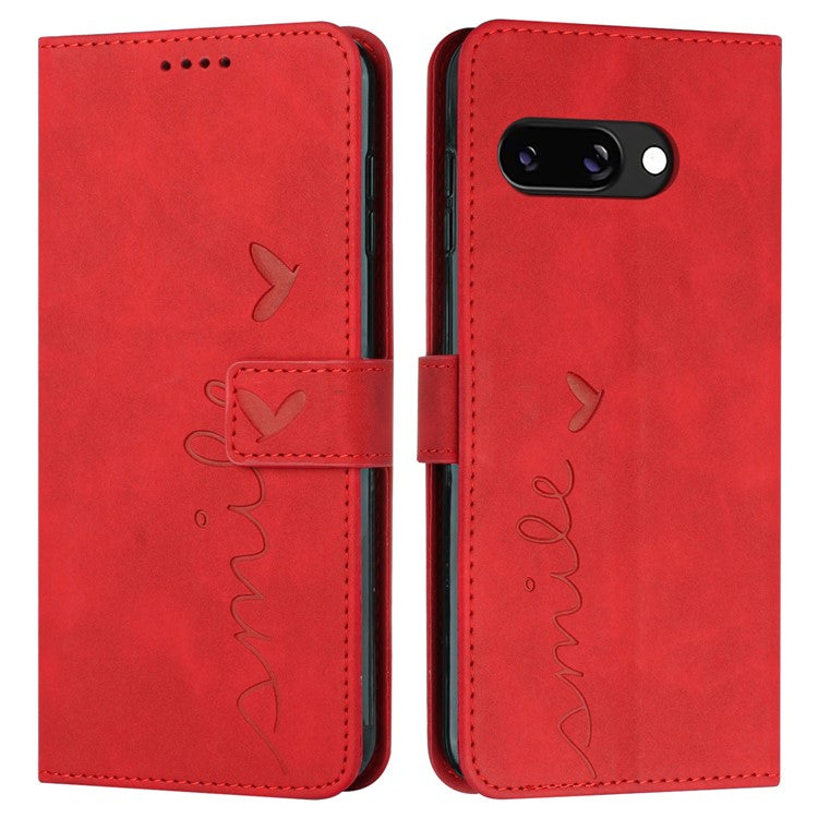 For Google Pixel 9a Case Viewing Stand PU Leather Phone Cover Imprinted Pattern - Red