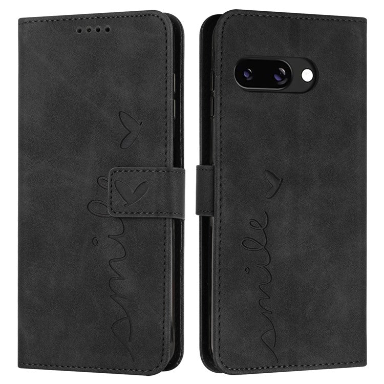 For Google Pixel 9a Case Viewing Stand PU Leather Phone Cover Imprinted Pattern - Black