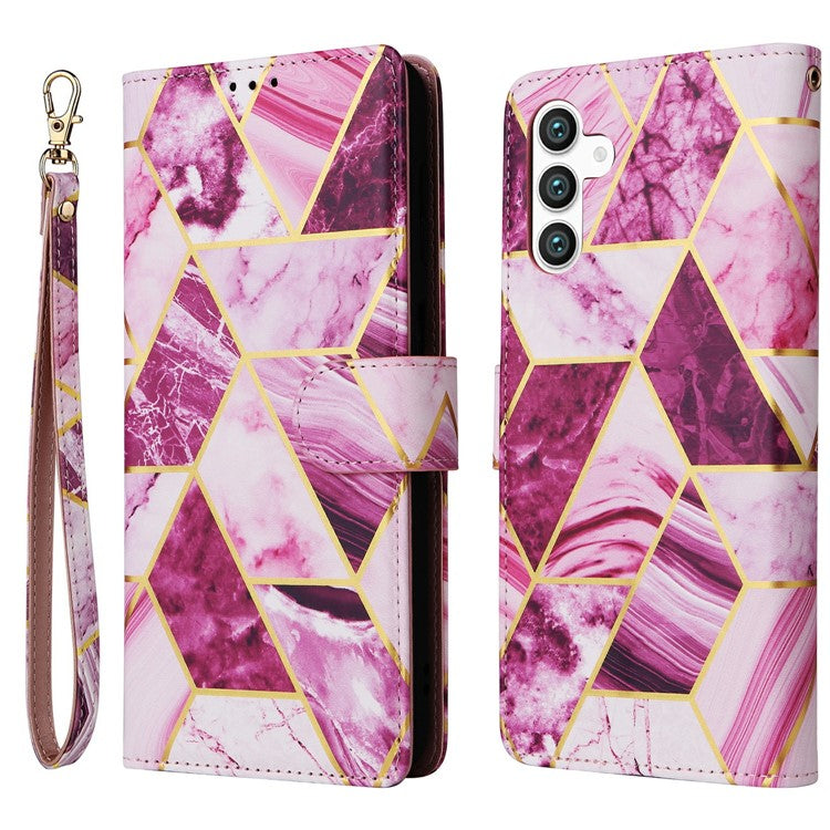 For Samsung Galaxy S25 / S24 Case Lacquered Marble Pattern Leather Phone Cover - Purple