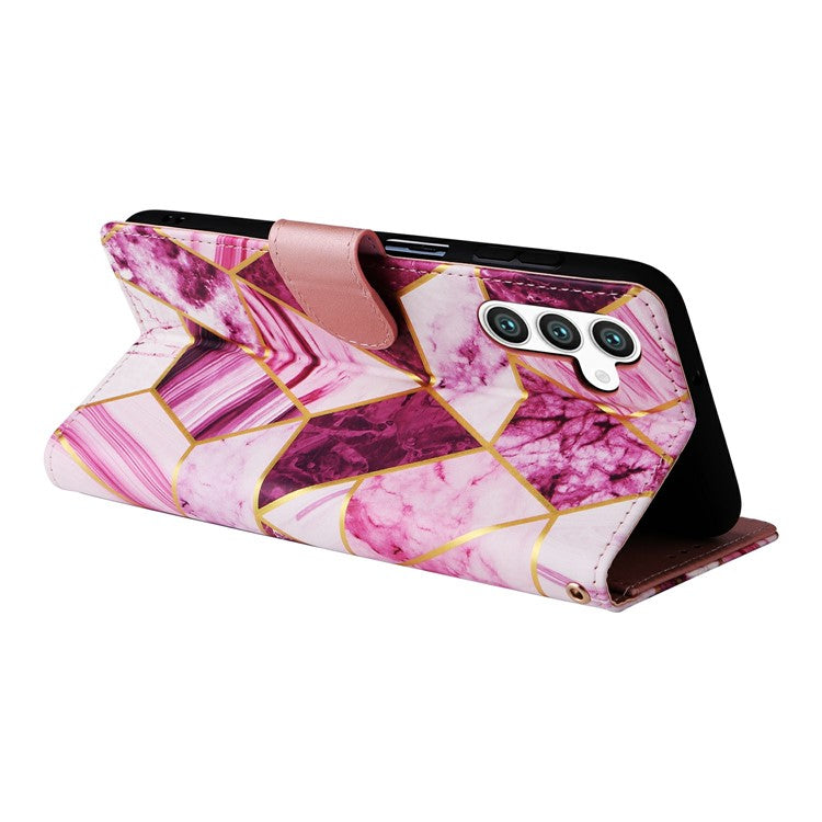 For Samsung Galaxy S25 / S24 Case Lacquered Marble Pattern Leather Phone Cover - Purple