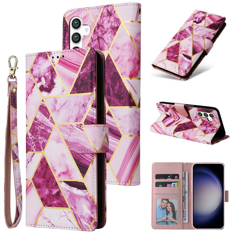 For Samsung Galaxy S25 / S24 Case Lacquered Marble Pattern Leather Phone Cover - Purple