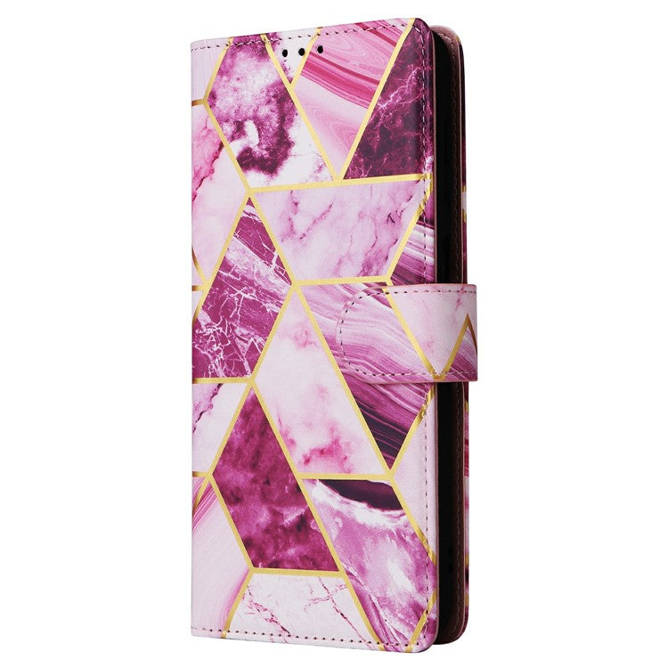 For Samsung Galaxy S25 / S24 Case Lacquered Marble Pattern Leather Phone Cover - Purple