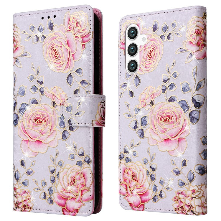 For Samsung Galaxy S25 / S24 Case RFID Blocking Flower Leather Phone Cover - Rose Flower