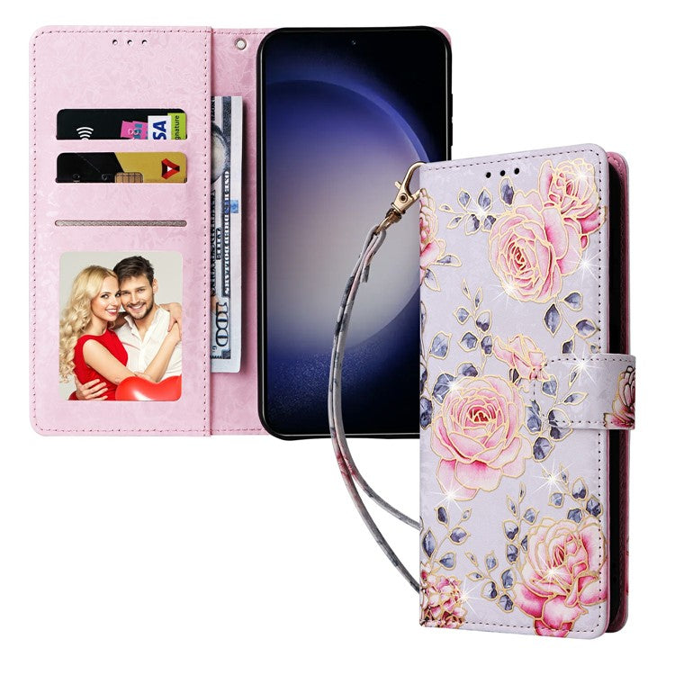 For Samsung Galaxy S25 / S24 Case RFID Blocking Flower Leather Phone Cover - Rose Flower