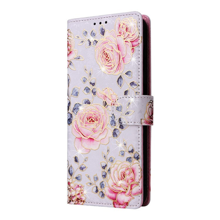 For Samsung Galaxy S25 / S24 Case RFID Blocking Flower Leather Phone Cover - Rose Flower