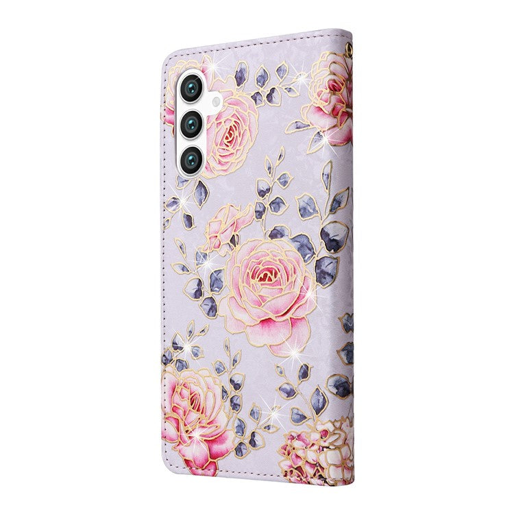 For Samsung Galaxy S25 / S24 Case RFID Blocking Flower Leather Phone Cover - Rose Flower